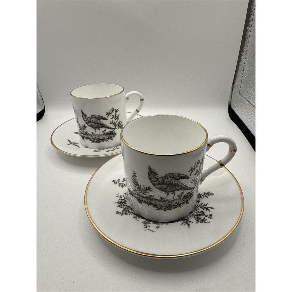 Royal Worcester Exotic Birds Demitasse Espresso Cup & Saucer Lot Of 2 Game Bird